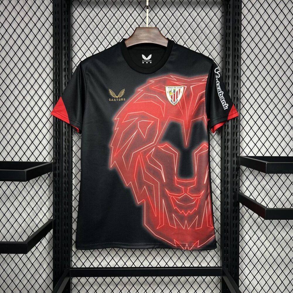 Camiseta Athletic 24-25 pre-partido negra león rojo