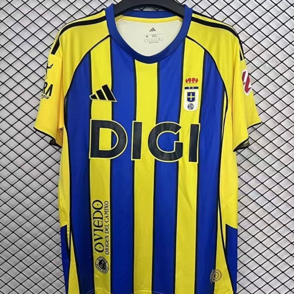 Nueva camiseta Real Oviedo 25-26 visitante rayas amarillas y azules