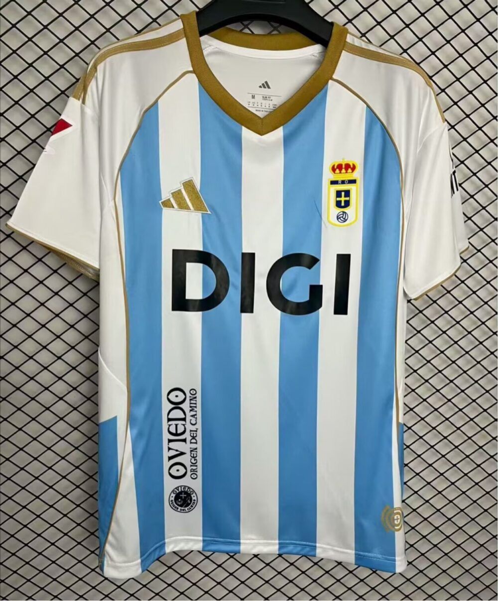 Nueva camiseta Real Oviedo 25-26 tercera rayas azules y blancas