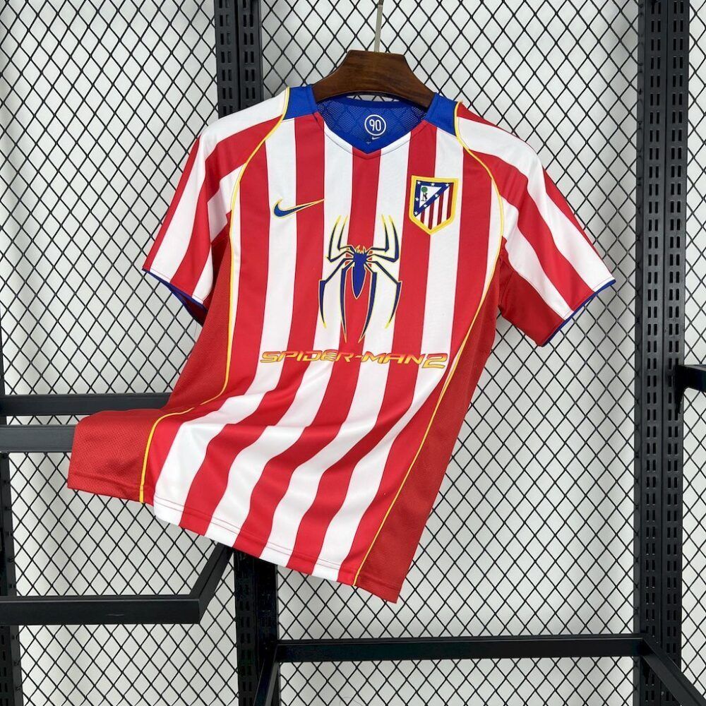 Camiseta Atlético de Madrid 04-05 local diseño Spider-Man 2 retro blanca y roja