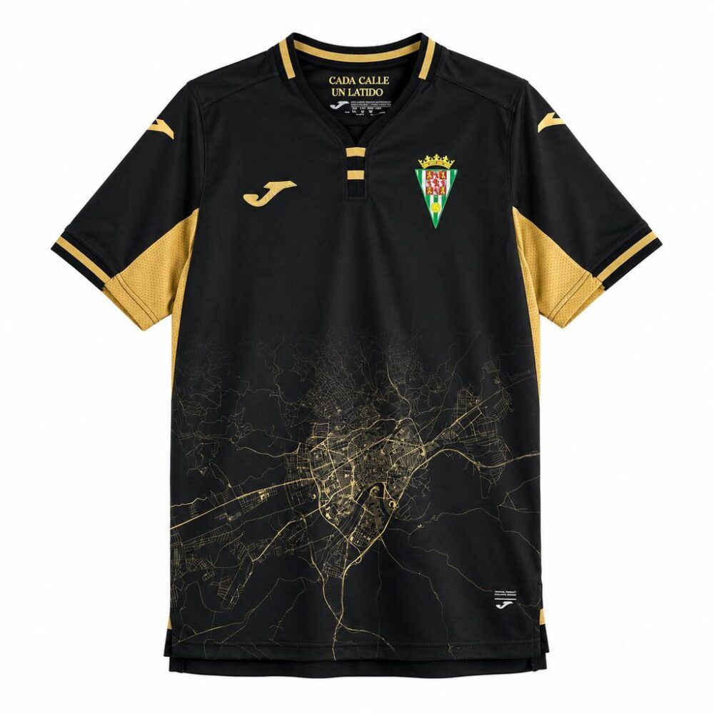 Nueva camiseta Córdoba CF 26-27 visitante negra mapa de la ciudad